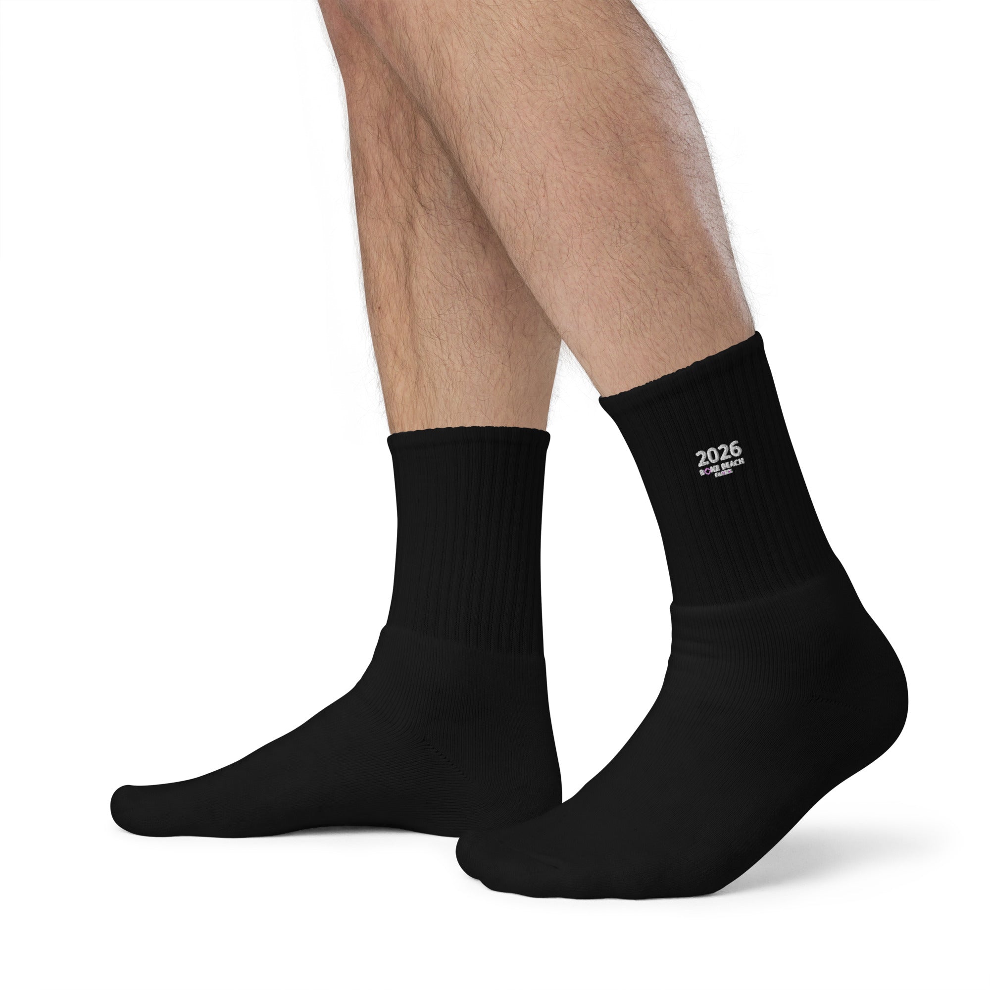 2026 Premium Black Embroidered Crew Socks | Bonz Beach Farms
