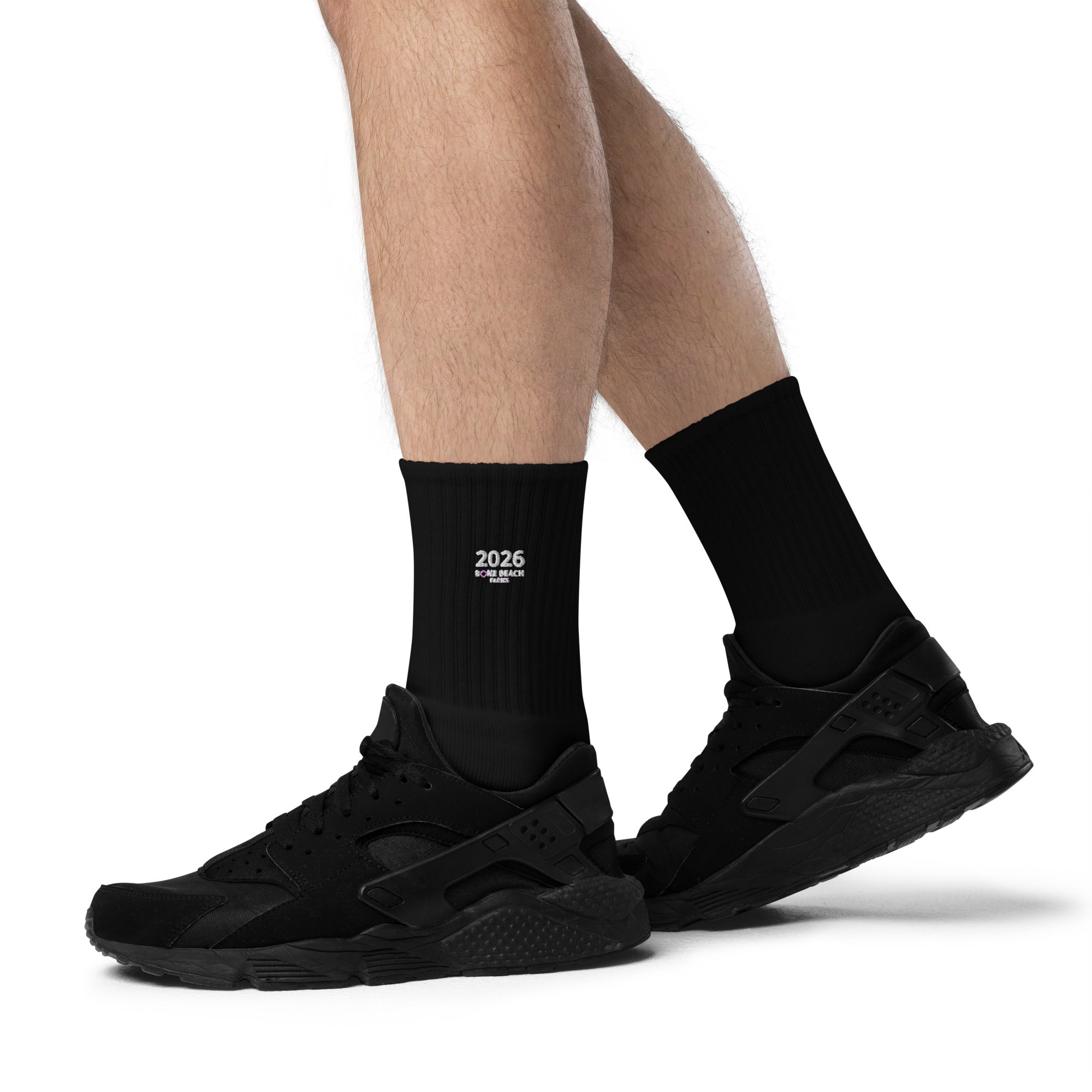 2026 Premium Black Embroidered Crew Socks | Bonz Beach Farms
