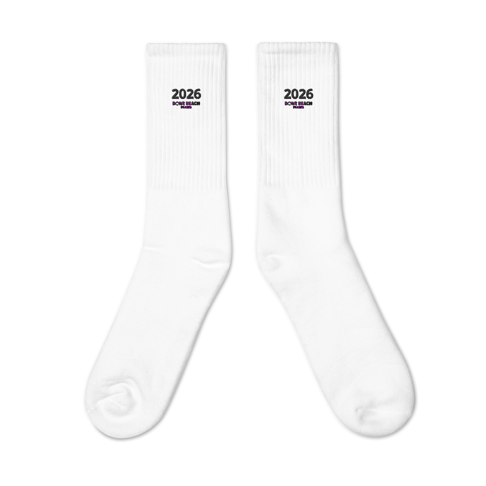 2026 Premium White Embroidered Crew Socks | Bonz Beach Farms