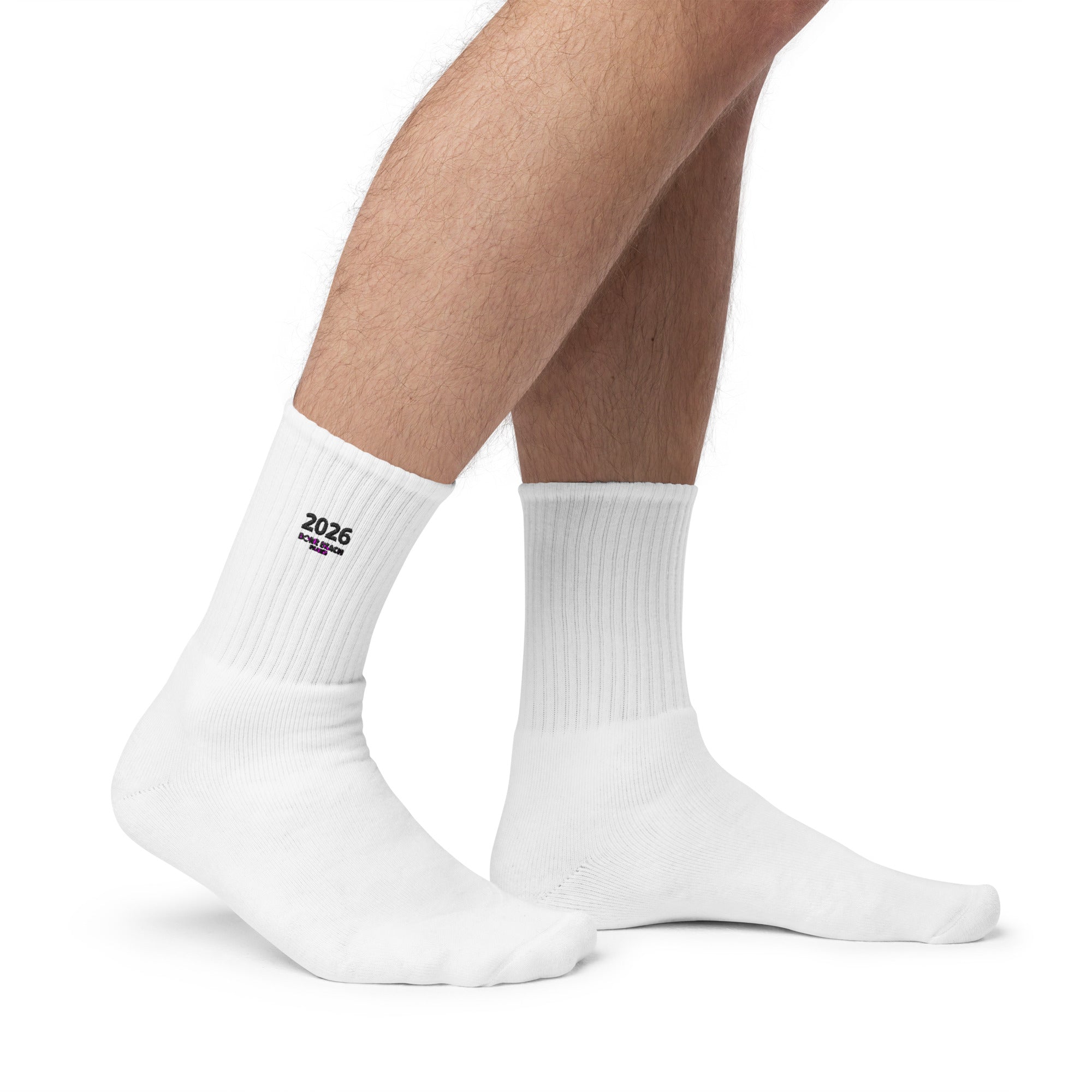 2026 Premium White Embroidered Crew Socks | Bonz Beach Farms